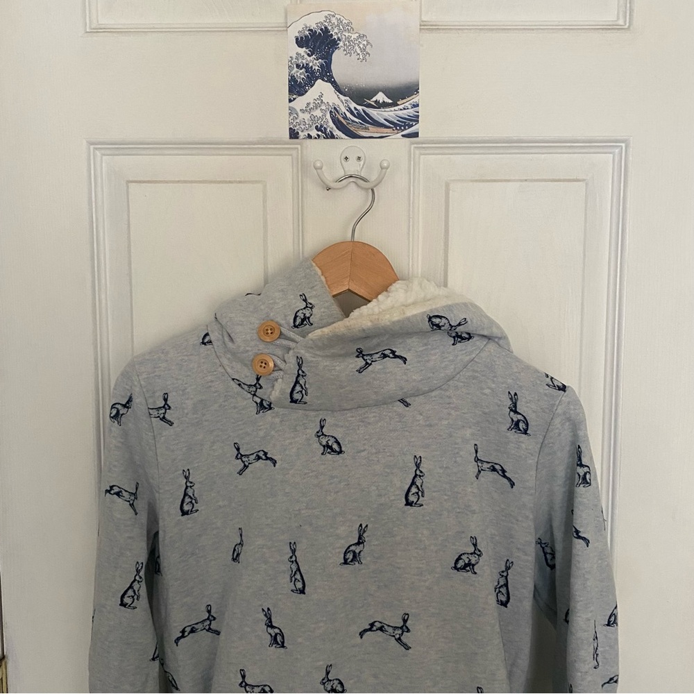 Fuzzy Baby Blue Hoodie with Rabbits
